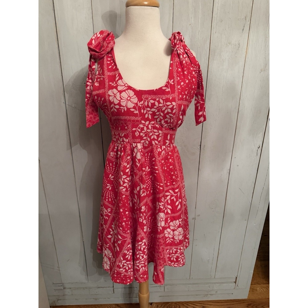 House of Harlow 1960 x Revolve Red Linen Bandana Print Tie Shoulder Dress XS